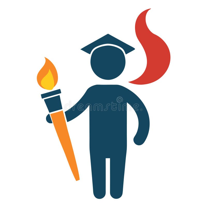Icona Istruzione con conoscenza della torcia e avanzamento verso l'illustrazione della graduazione. royalty illustrazione gratis