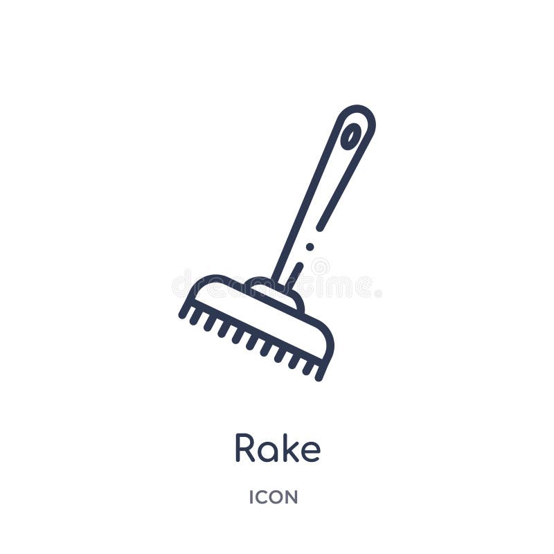 Icona lineare del rastrello dalla raccolta del profilo di autunno Linea sottile vettore del rastrello isolato su fondo bianco ill illustrazione di stock Icona lineare del rastrello dalla raccolta del profilo di autunno Linea sottile vettore del rastrello isolato su fondo bianco ill illustrazione di stock