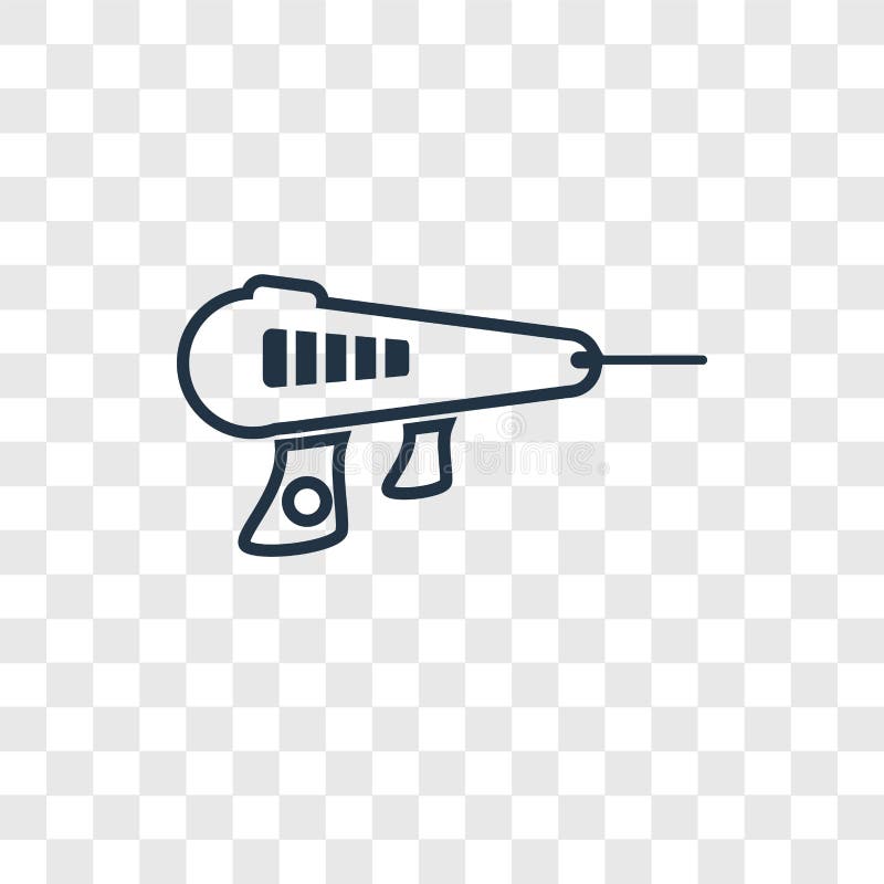 Icona lineare di vettore di concetto della pistola del laser isolata sul BAC trasparente illustrazione vettoriale Icona lineare di vettore di concetto della pistola del laser isolata sul BAC trasparente illustrazione vettoriale