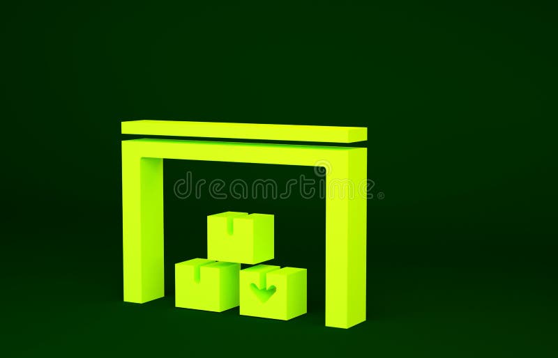 Icona Magazzino giallo isolato sullo sfondo verde Concetto di minimalismo 3d illustrazione 3D rendering