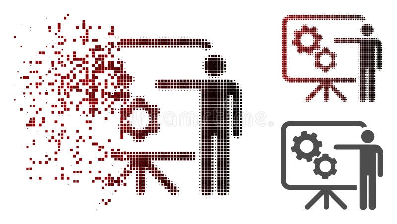 Icona muoventesi del bordo di Dot Halftone Mechanical Gears Project. Gli ingranaggi meccanici proiettano l'icona del bordo nella scintilla, intere nelle varianti di semitono ed intatte punteggiate Le particelle sono raggruppate nel vettore che dissolve gli ingranaggi meccanici proiettano l'icona del bordo