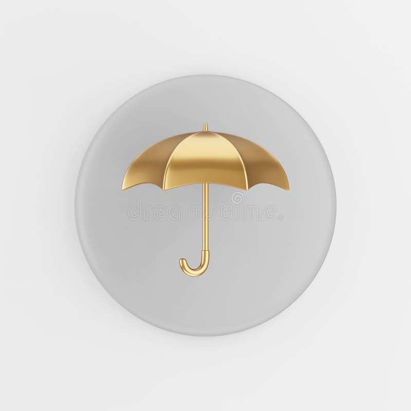 Icona ombrello dorato 3d rendering dell'interfaccia tasto tasto tasto grigio interfaccia ui elemento ux illustrazione vettoriale