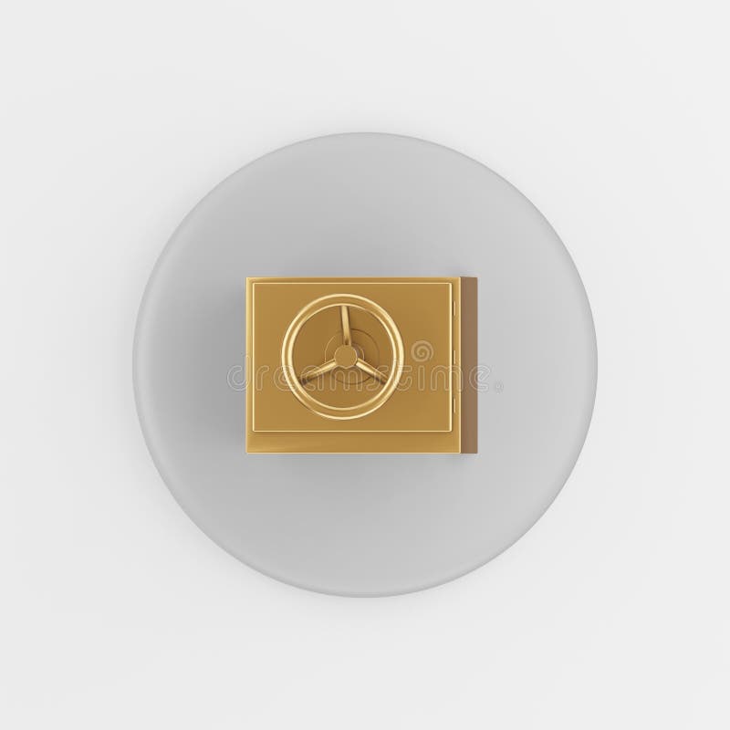 Icona oro sicuro 3d rendering arrotondamento tasto tasto grigio interfaccia ui elemento ux illustrazione di stock