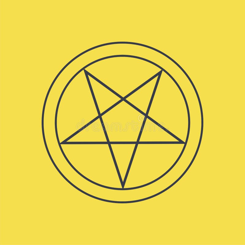 Icona pentagramma invertita. simboli di satana e satanismo. una stella a cinque punte con due fasci verso l'alto. oggetto vettoriale isolato sullo sfondo giallo con linee blu