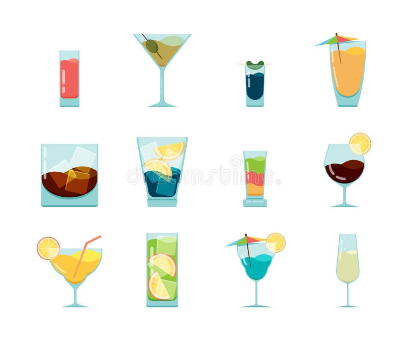 Icona piana dei cocktail Bevande alcoliche del partito di estate nell'icona cosmopolita di vettore di mojito della vodka del libr illustrazione di stock Icona piana dei cocktail Bevande alcoliche del partito di estate nell'icona cosmopolita di vettore di mojito della vodka del libr illustrazione di stock
