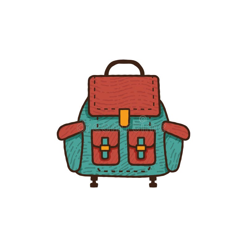 Icona piana dello zaino Retro progettazione di campeggio unica Distintivo disegnato a mano d'annata dell'attrezzatura di viaggio, royalty illustrazione gratis Icona piana dello zaino Retro progettazione di campeggio unica Distintivo disegnato a mano d'annata dell'attrezzatura di viaggio, royalty illustrazione gratis