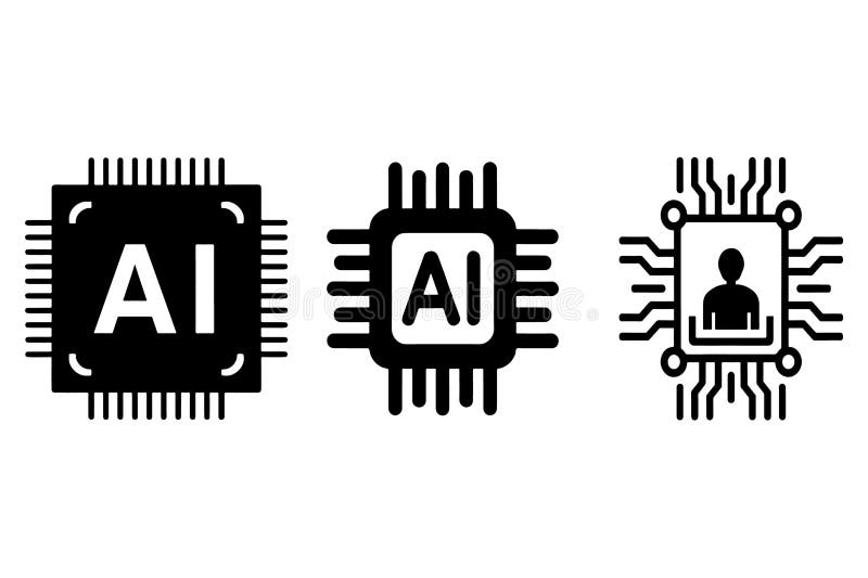 Icona processore AI intelligenza artificialeSet di circuiti del processore AI. Icona CPU Mini AI illustrazione vettoriale