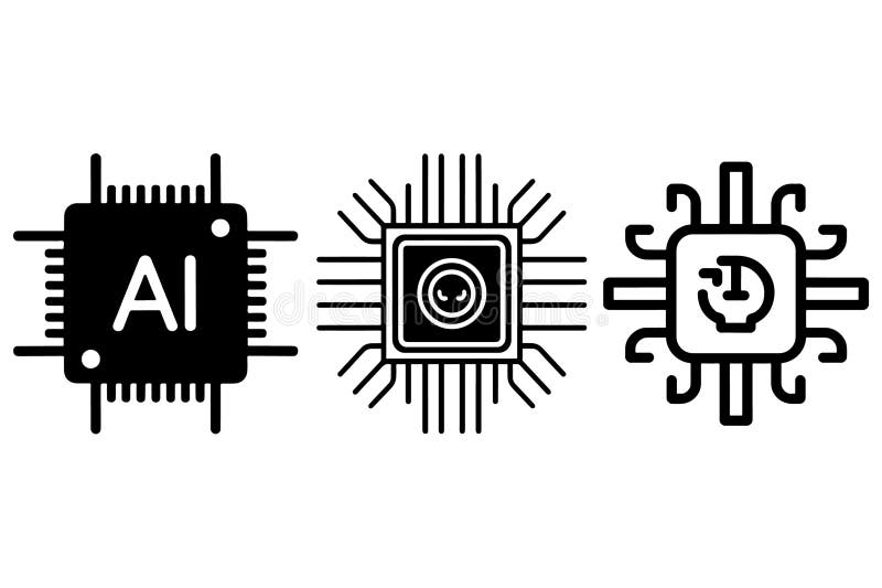 Icona processore AI intelligenza artificialeSet di circuiti del processore AI. CPU mini AI illustrazione vettoriale