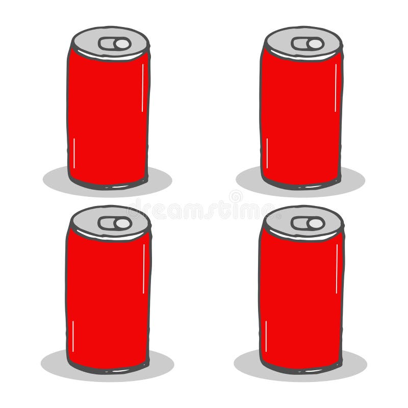 Icona a quattro bevande. illustrazione della bibita soda su fondo bianco. vettore di trazione manuale. lattina di soda. spazio vuo illustrazione di stock
