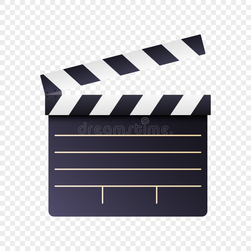 Icona realistica di ciac del film e di film su fondo trasparente bianco Modello del bordo dell'ardesia del cinema di progettazion illustrazione vettoriale