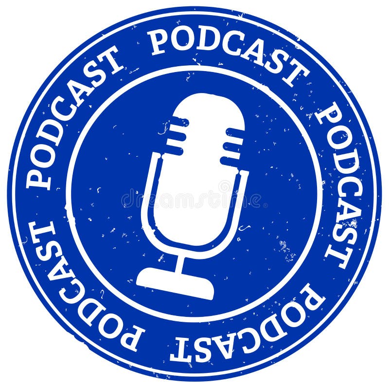 Icona rotonda Grungy della registrazione di podcast con il microfono illustrazione vettoriale