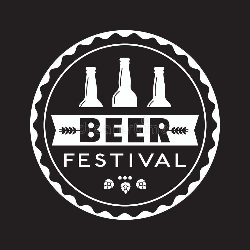 Beer fest hand drawn flat color vector icon. Brew festival stamp beer bottle silhouette design element. Emblem black white monochrome background. Brew Fest welcome sign template cartoon illustration. Beer fest hand drawn flat color vector icon. Brew festival stamp beer bottle silhouette design element. Emblem black white monochrome background. Brew Fest welcome sign template cartoon illustration
