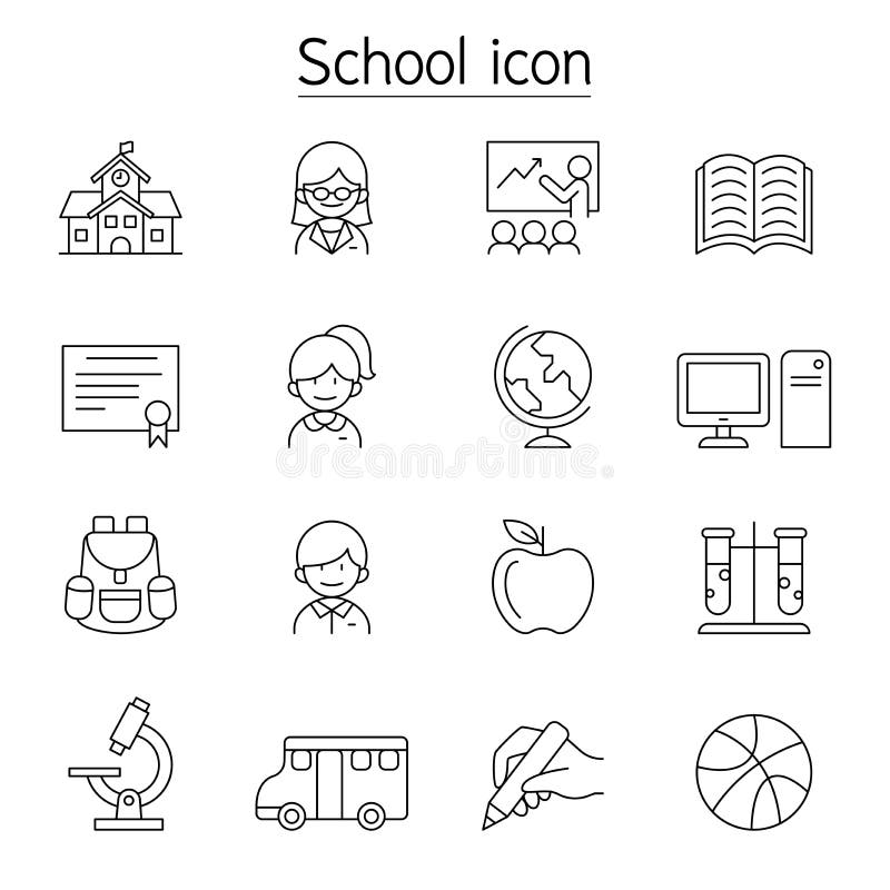 Icona Scuola e istruzione in stile sottile royalty illustrazione gratis Icona Scuola e istruzione in stile sottile royalty illustrazione gratis