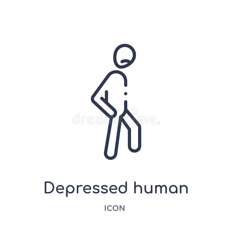 Icona umana depressa lineare dalla raccolta del profilo di sensibilità Linea sottile vettore umano depresso isolato su fondo bian royalty illustrazione gratis Icona umana depressa lineare dalla raccolta del profilo di sensibilità Linea sottile vettore umano depresso isolato su fondo bian royalty illustrazione gratis