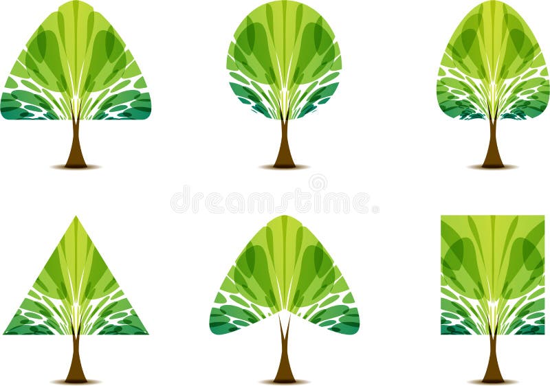 Icona verde stabilita dell'albero con forma differente della corona illustrazione vettoriale Icona verde stabilita dell'albero con forma differente della corona illustrazione vettoriale