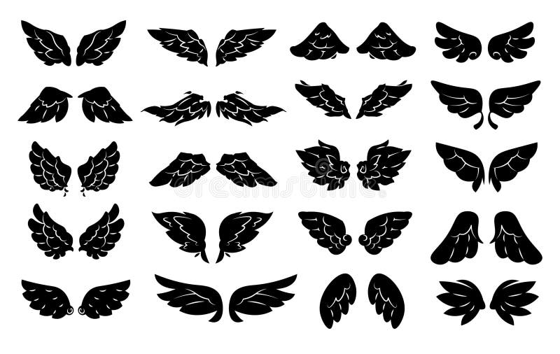 Icona Wings Black. Logo astratto dell'aletta dell'uccello decorativo semplice alette alette angeli fenice alette illustrazione di stock