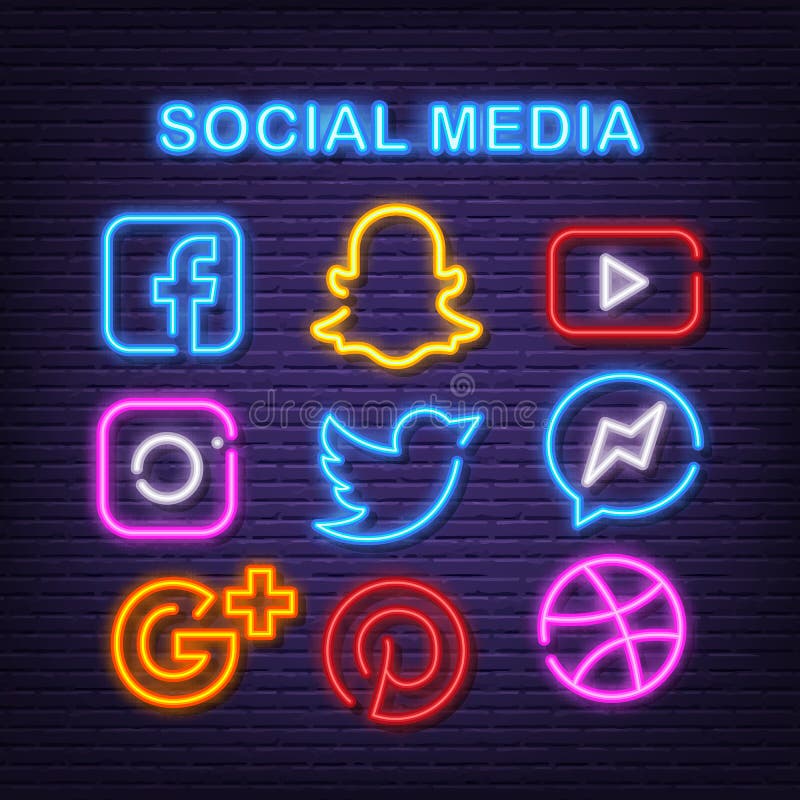 Icone al neon di media sociali