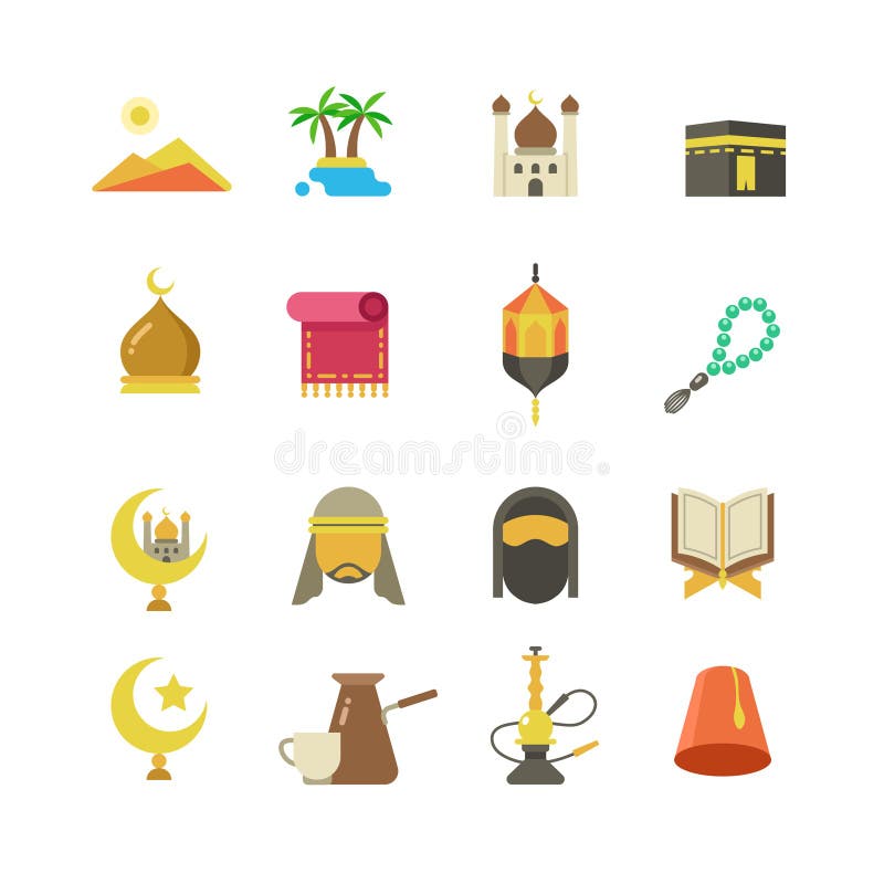 Icone arabe di vettore della cultura musulmana Progettazione araba di festa di Eid Mubarak del kareem del Ramadan illustrazione di stock