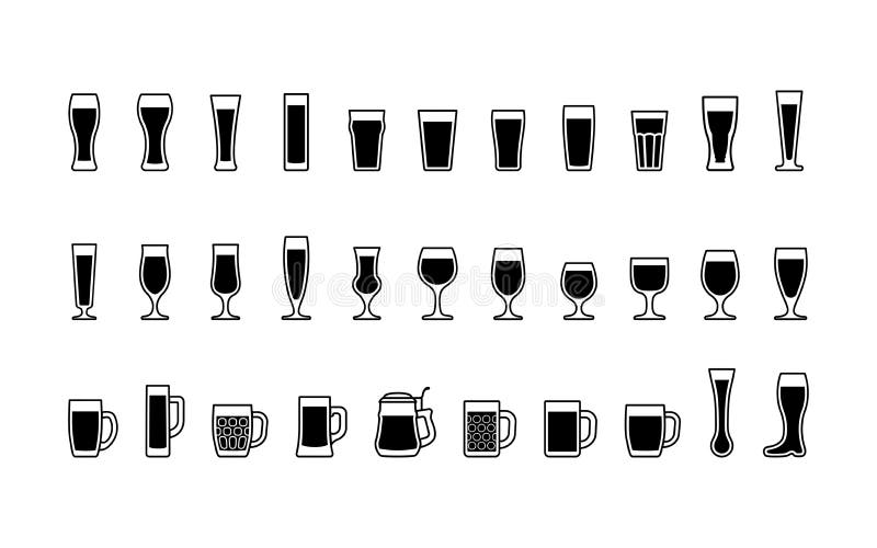 Icone in bianco e nero di vetro di birra Vettore illustrazione vettoriale Icone in bianco e nero di vetro di birra Vettore illustrazione vettoriale