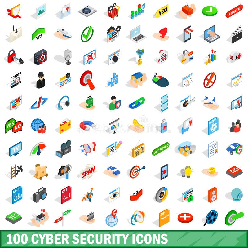 100 icone cyber di sicurezza hanno messo, stile isometrico 3d illustrazione vettoriale 100 icone cyber di sicurezza hanno messo, stile isometrico 3d illustrazione vettoriale