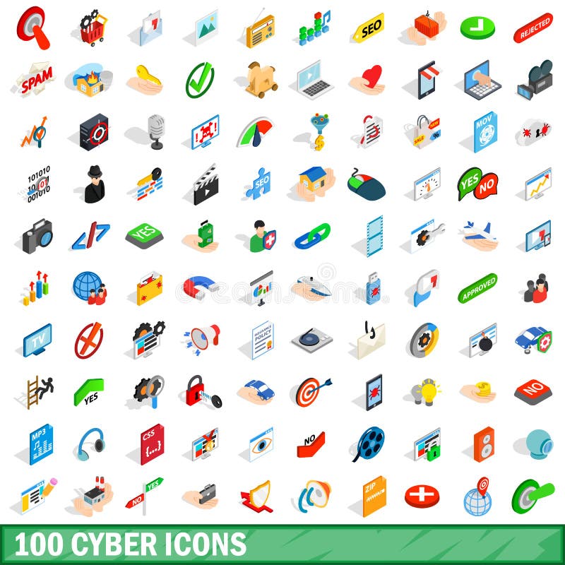 100 icone cyber messe, stile isometrico 3d royalty illustrazione gratis 100 icone cyber messe, stile isometrico 3d royalty illustrazione gratis