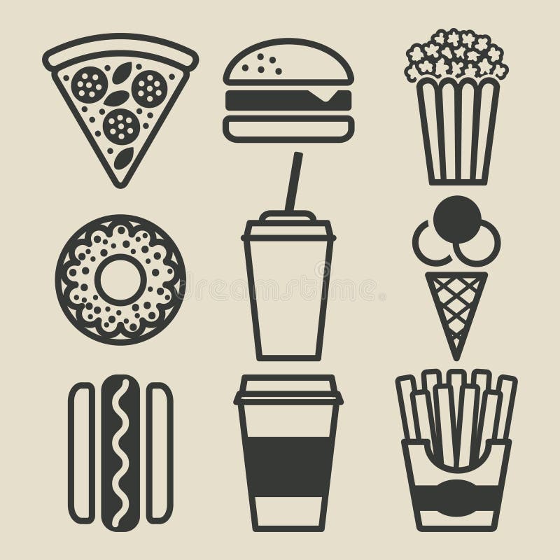 Icone degli alimenti a rapida preparazione impostate royalty illustrazione gratis