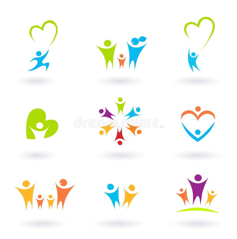 Icone dei bambini, della famiglia, della comunità e di protezione illustrazione vettoriale Icone dei bambini, della famiglia, della comunità e di protezione illustrazione vettoriale