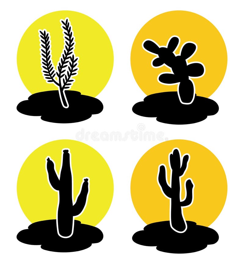 Icone del cactus in deserto illustrazione di stock Icone del cactus in deserto illustrazione di stock