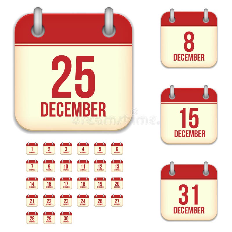 Icone del calendario di vettore di dicembre