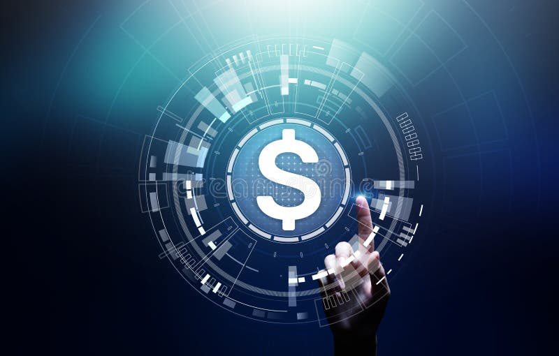Icone del dollaro sullo schermo virtuale Commercio dei forex di valute e concetto del mercato finanziario Attività bancarie e cre