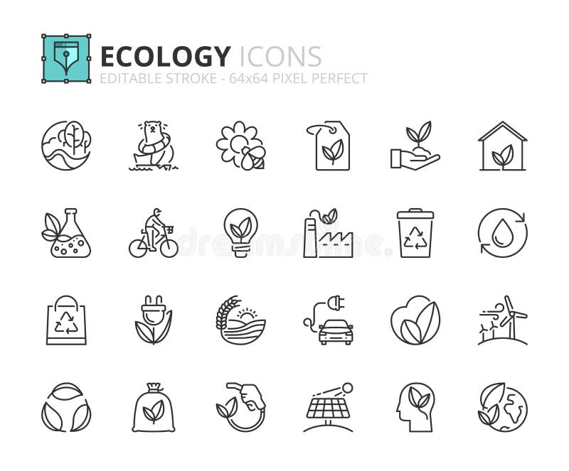 Outline icons about ecology. Editable stroke. 64x64 pixel perfect. Outline icons about ecology. Editable stroke. 64x64 pixel perfect