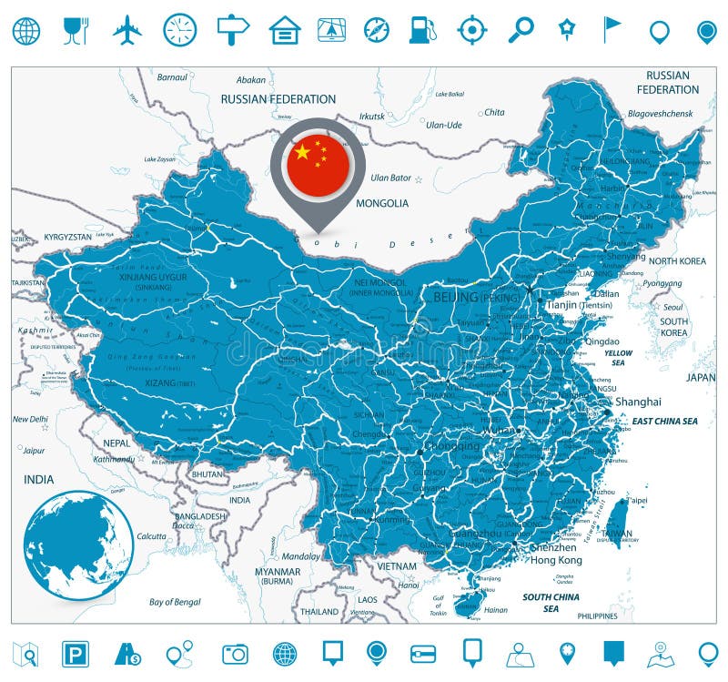 Icone del programma di strada e di navigazione della Cina illustrazione vettoriale Icone del programma di strada e di navigazione della Cina illustrazione vettoriale