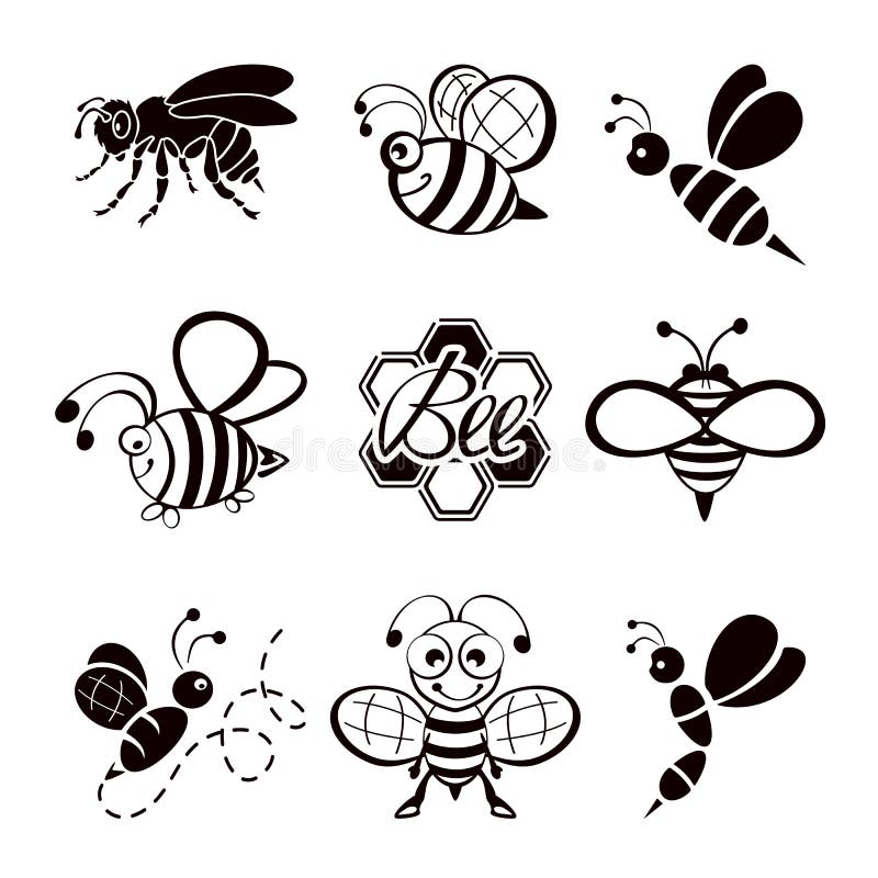 Icone dell'ape nera illustrazione vettoriale Icone dell'ape nera illustrazione vettoriale