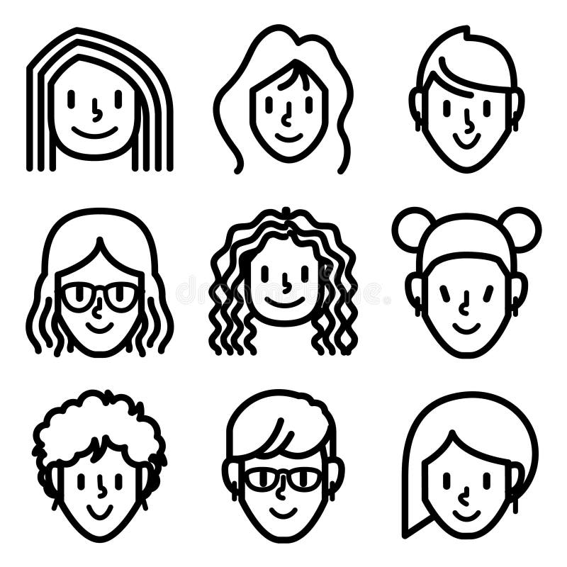 Icone dell'avatar del fronte della ragazza e della donna illustrazione di stock Icone dell'avatar del fronte della ragazza e della donna illustrazione di stock