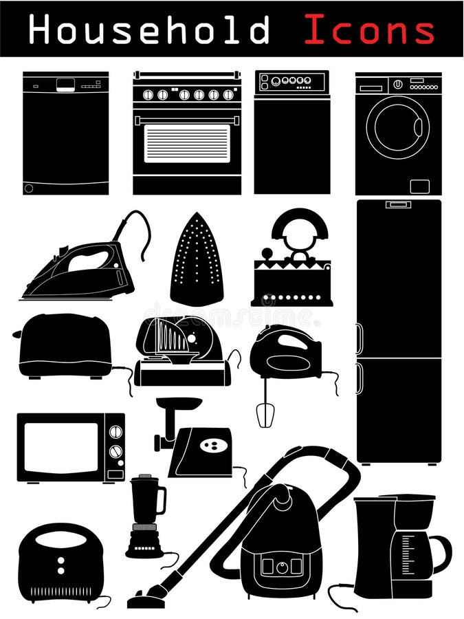 17 piece household items in black & white. 17 piece household items in black & white