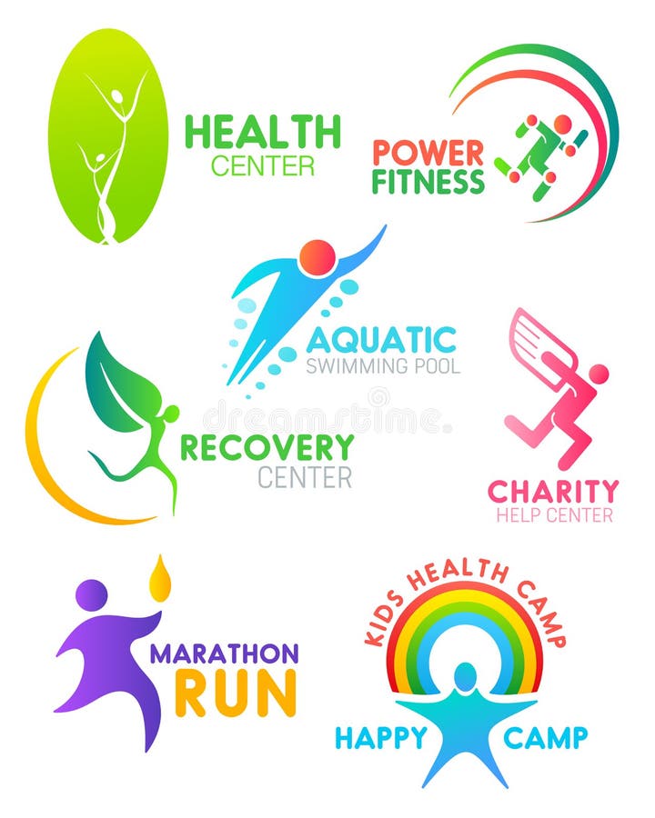 Icone della gente di vettore di sport di forma fisica e di funzionamento di salute illustrazione di stock Icone della gente di vettore di sport di forma fisica e di funzionamento di salute illustrazione di stock
