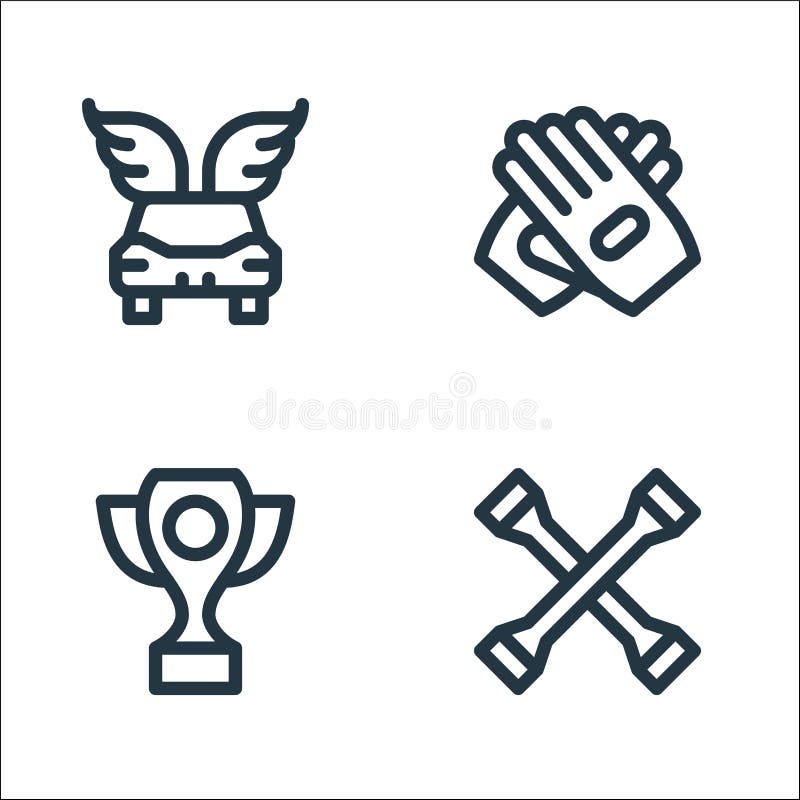 Icone della linea automobilistica. insieme lineare. serie di linee vettoriali di qualità, ad esempio guanto di trofeo con chiave i illustrazione di stock