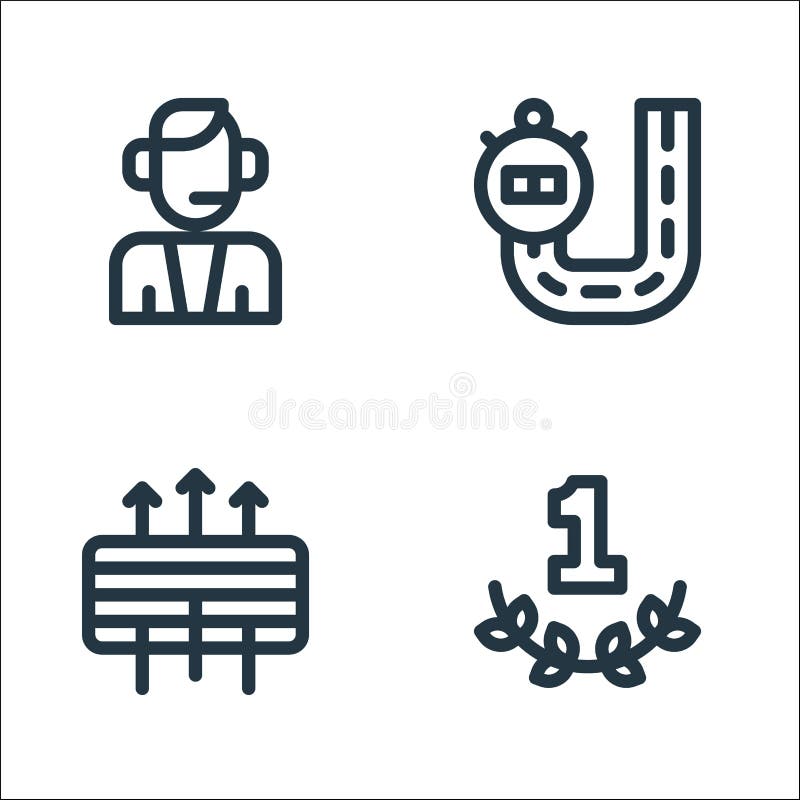 Icone della linea automobilistica. insieme lineare. serie di linee vettoriali di qualità, ad esempio la pista di corsa del filtro illustrazione di stock