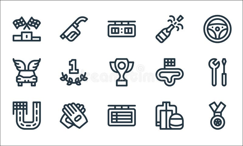 Icone della linea automobilistica. insieme lineare. serie di linee vettoriali di qualità, come ad esempio il quadro di valutazione illustrazione di stock