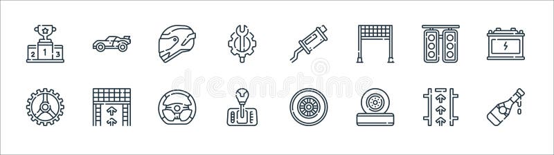 Icone della linea automobilistica. insieme lineare. serie di linee vettoriali di qualità, come ad esempio il semaforo di ingranagg illustrazione vettoriale