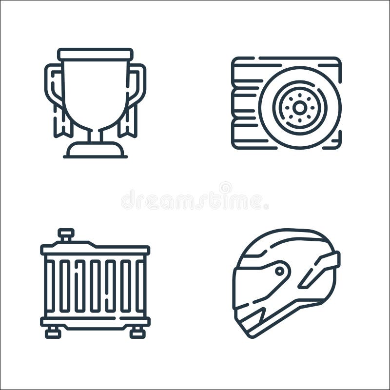 Icone della linea automobilistica. insieme lineare. serie di linee vettoriali di qualità, come i pneumatici del filtro dell'aria e illustrazione vettoriale
