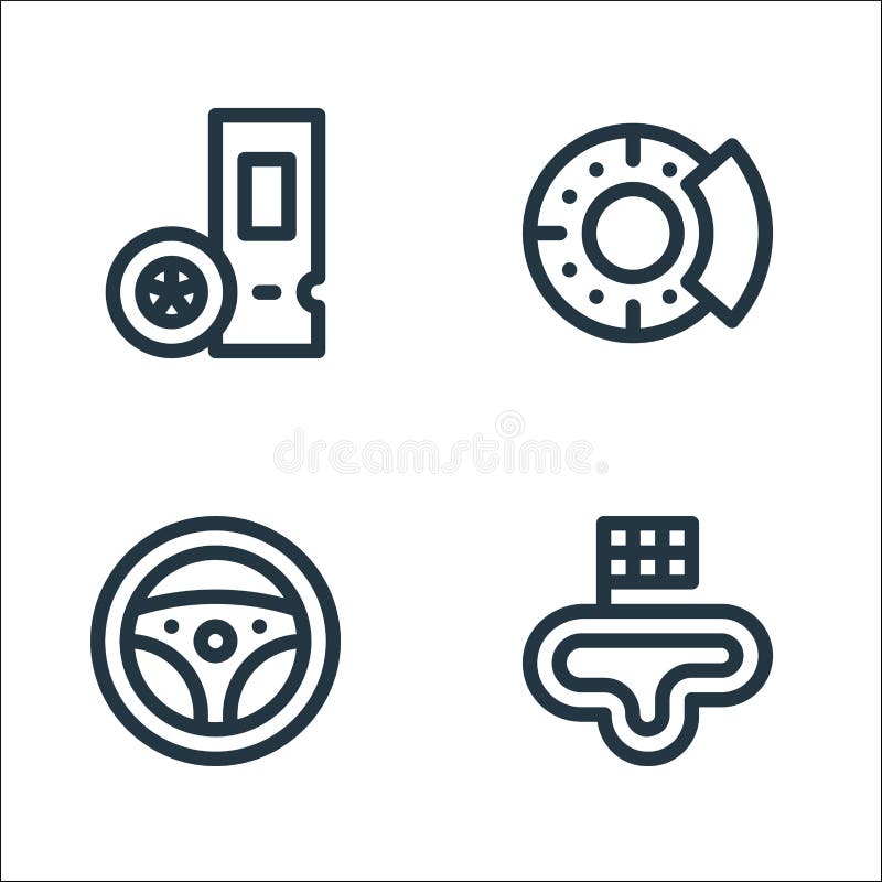 Icone della linea automobilistica. insieme lineare. serie di linee vettoriali di qualità come il freno a disco del volante del cir royalty illustrazione gratis