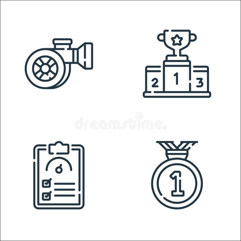 Icone della linea automobilistica. insieme lineare. serie di linee vettoriali di qualità come il podio di prova delle medaglie d’o illustrazione di stock