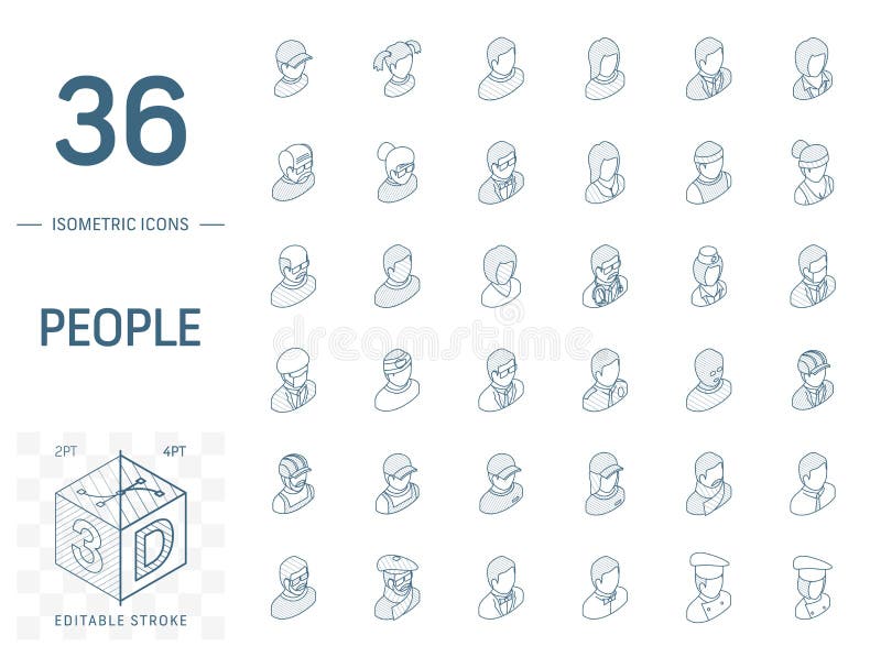 Icone della linea isometrica 3d per persone e avatar royalty illustrazione gratis