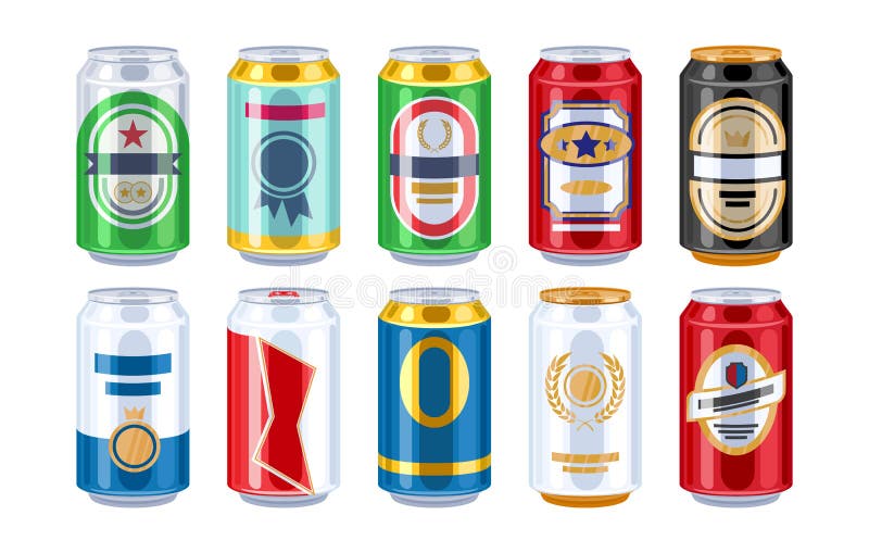 Icone delle latte di birra messe illustrazione vettoriale Icone delle latte di birra messe illustrazione vettoriale