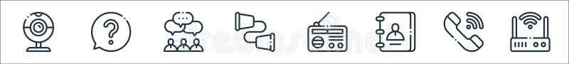 Icone delle linee di comunicazione. insieme lineare. serie di linee vettoriali di qualità, ad esempio chiamate modem, contattare i illustrazione vettoriale