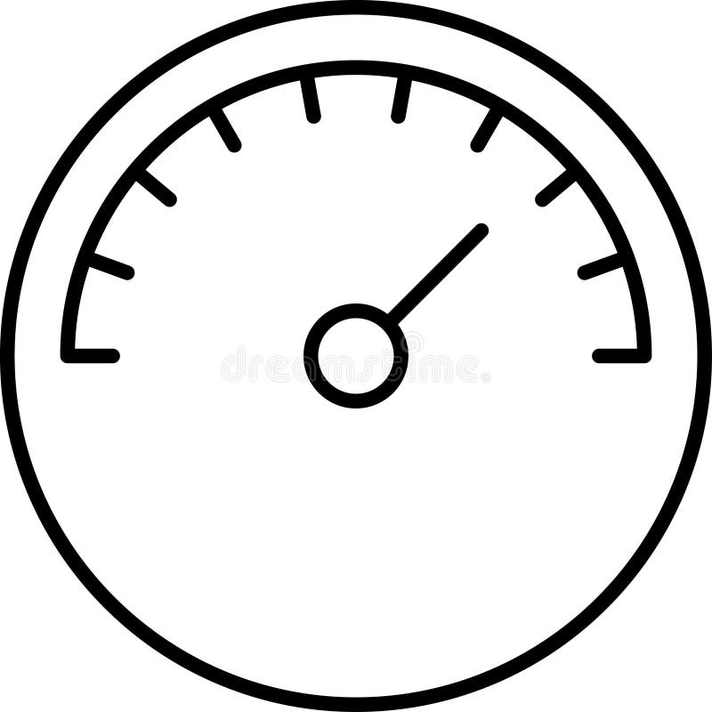 Icone delle linee sottilometriche del vettore di Speedometro. Icona isolata del tachometro della scala indicatore del quadro coman illustrazione di stock