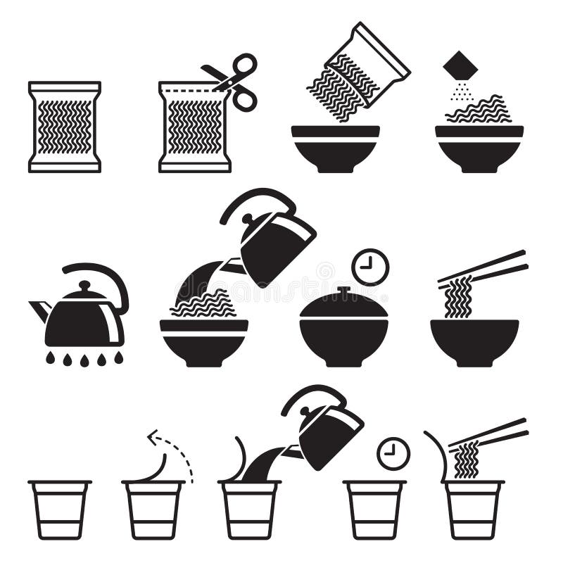 Instant noodles icons set. Vector illustrations. Instant noodles icons set. Vector illustrations.