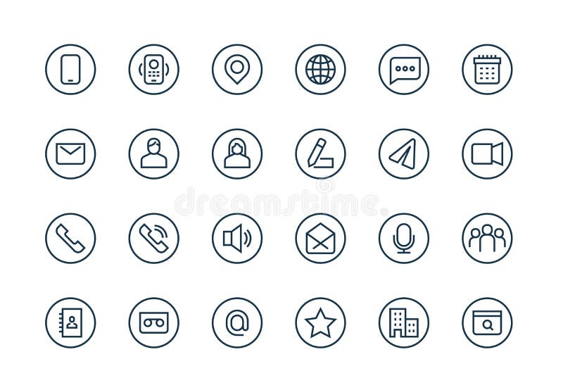 Icone di affari dei contatti Indirizzo email, casa di informazioni di contatto della pagina Web dell'utente e posizione dell'uffi illustrazione di stock