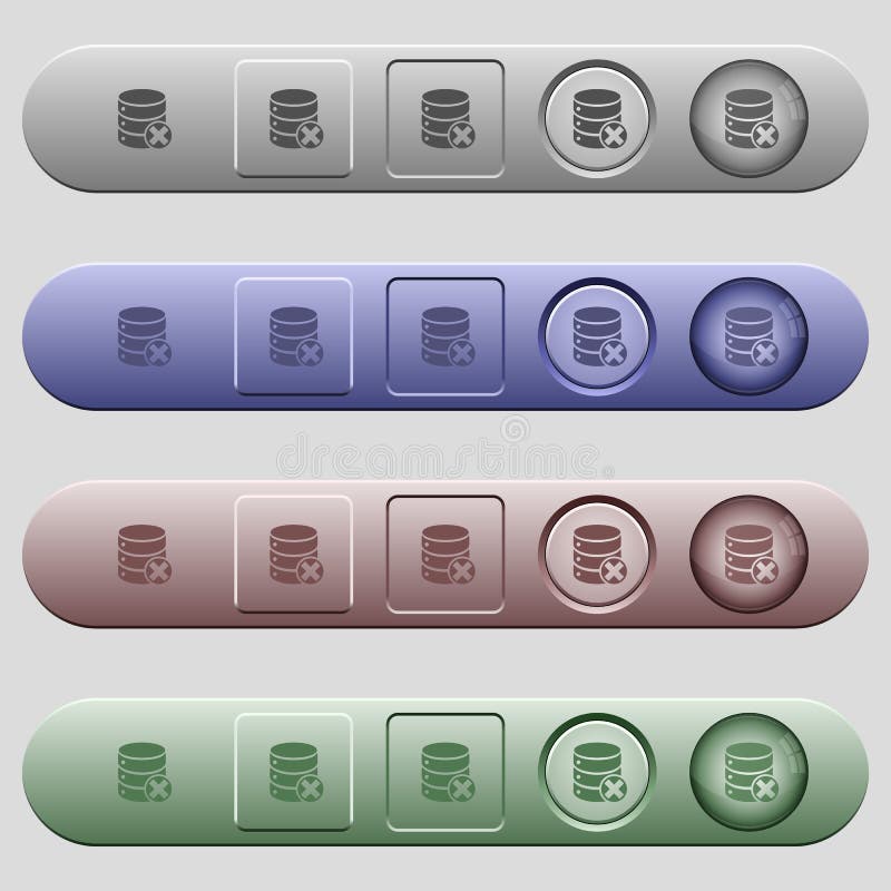 Icone di annullamento del database sulle barre dei menu orizzontali illustrazione vettoriale